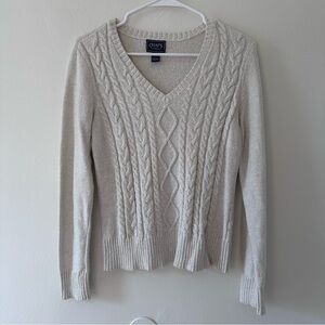 Chaps Cream Metallic Cable Knit V Neck Sweater